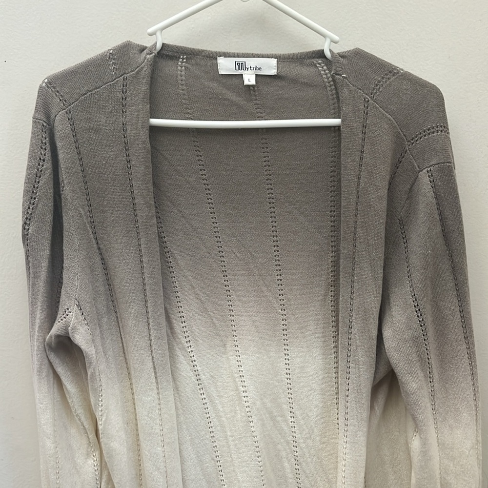 My Tribe Long Open Front With Pockets Ombré Cardigan Size Large - Picture 13 of 15